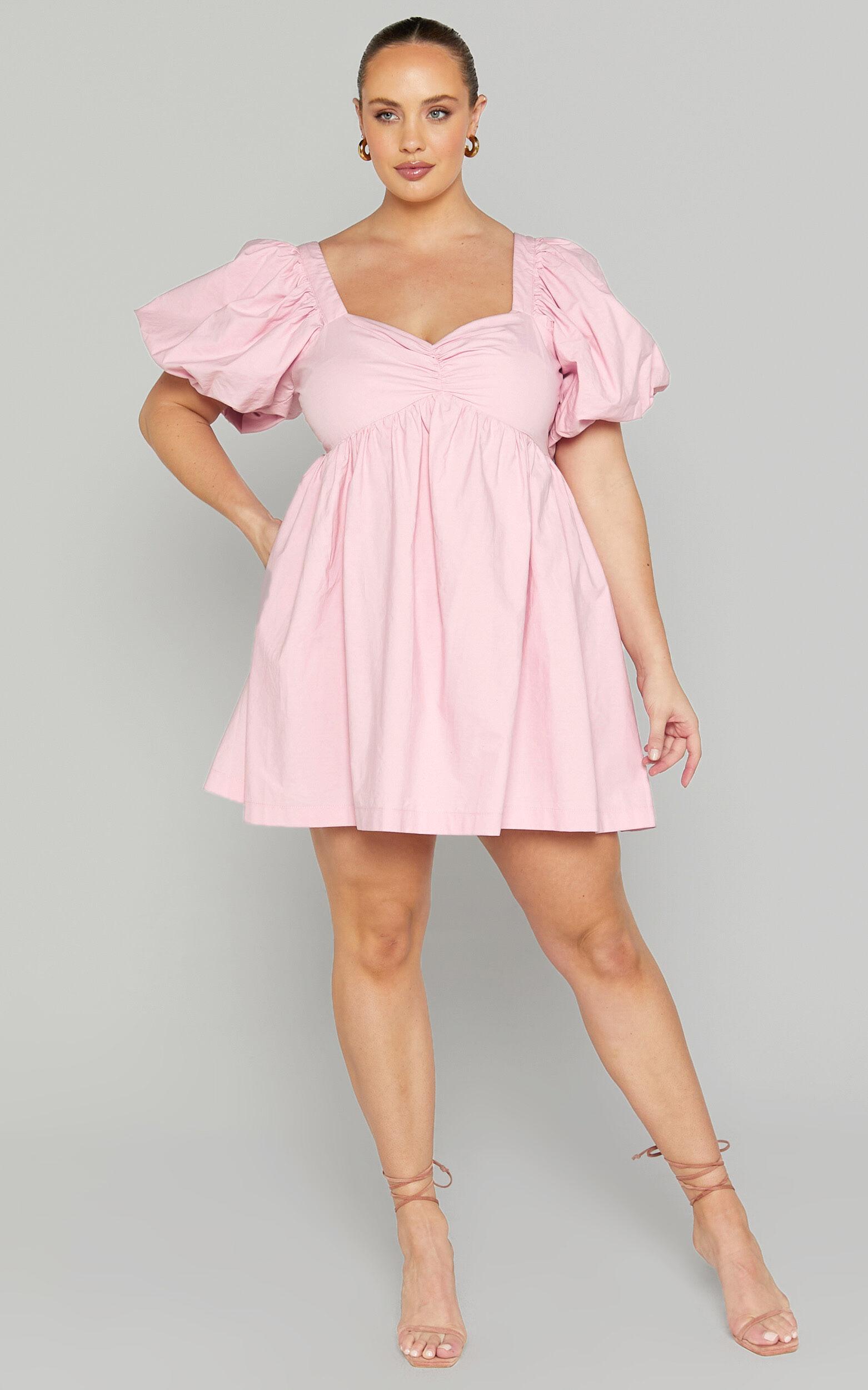 Vashti Mini Dress - Puff Sleeve Sweetheart Dress in Light Pink Product Image