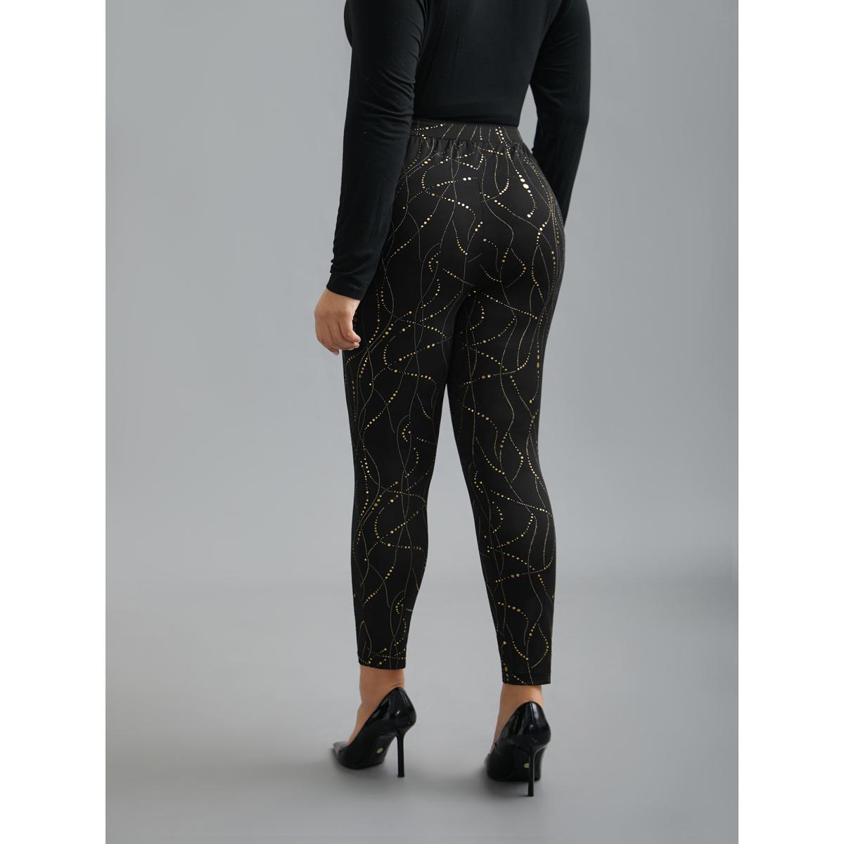 Plus Size Shiny Glitter Skinny Fit Leggings Women Black Elegant High stretch Skinny Mid Rise Everyday Leggings BloomChic 30/6X Product Image