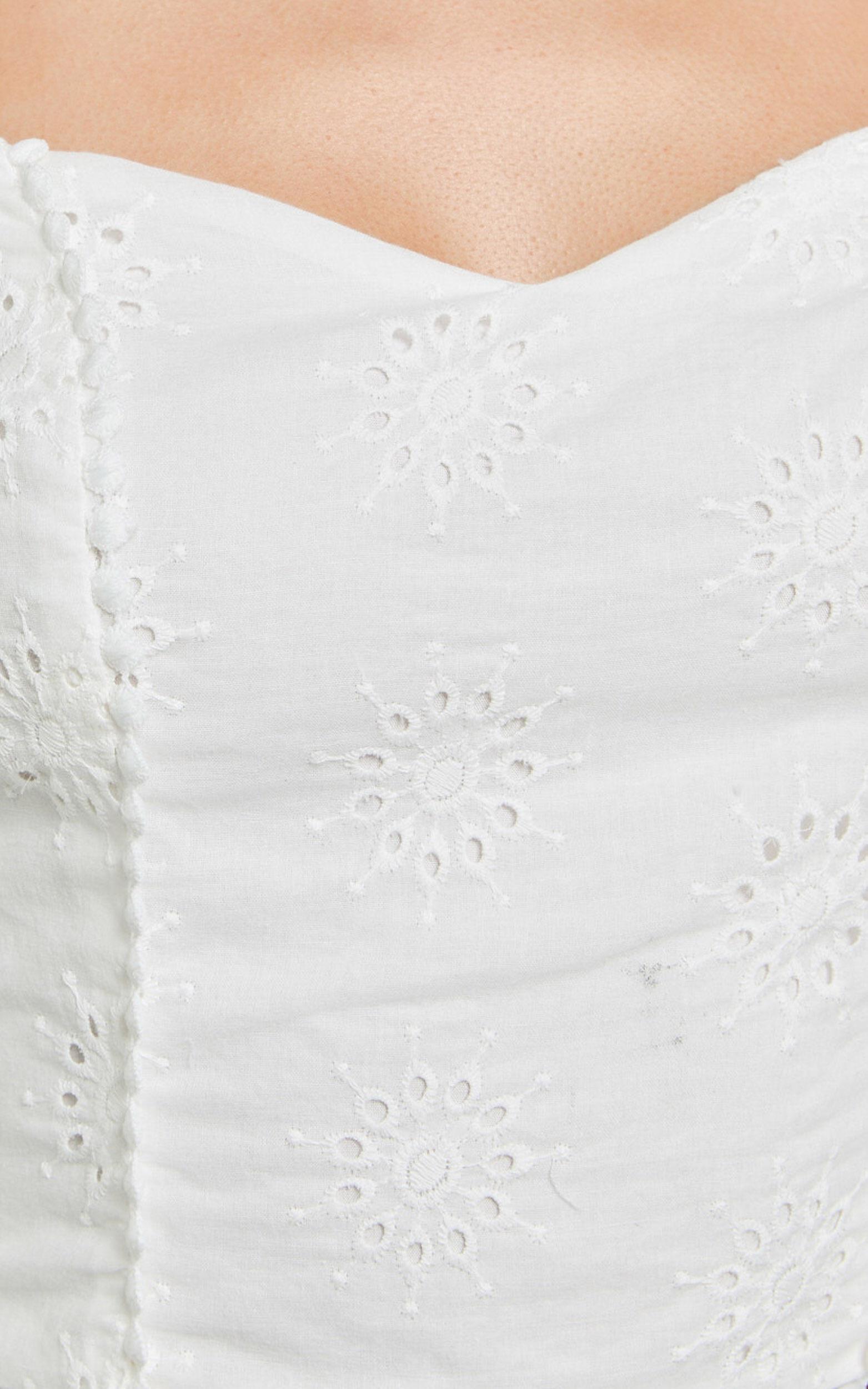 Pixie Top - Sweetheart Puff Sleeve Embroidery Top in White Product Image
