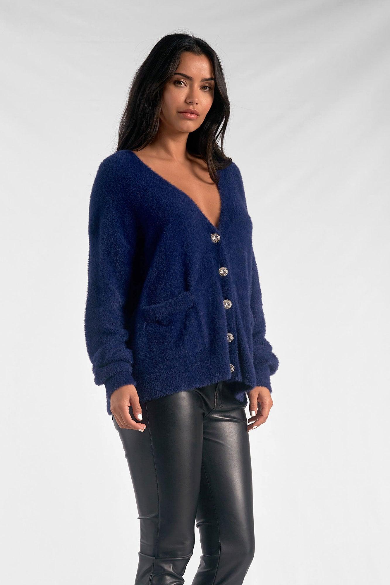 Rhinestone Button Cardigan Product Image