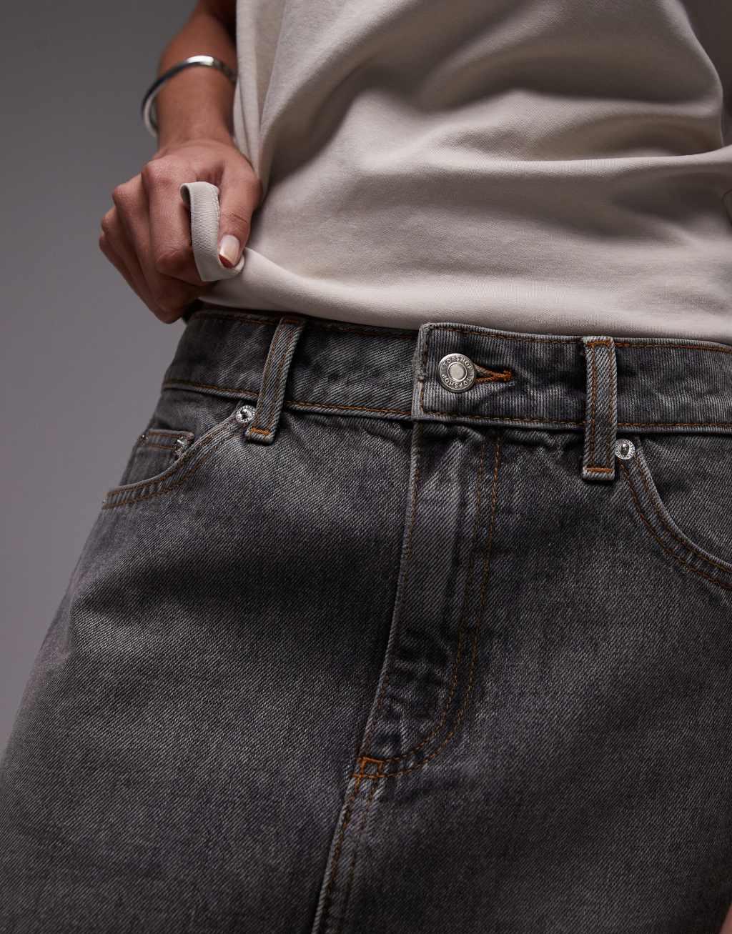 Topshop denim pelmet mini skirt in vintage gray Product Image