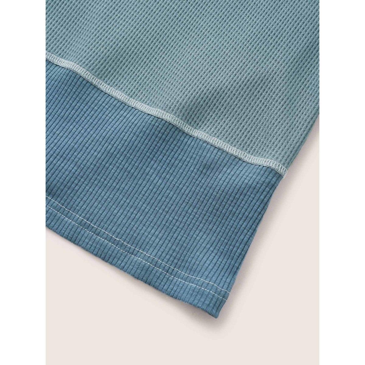 Plus Size Patchwork Texture Waffle Knit Sweatshirt Women Stone Casual Topstitching V-neck Everyday Sweatshirts BloomChic 18-20/2X Product Image