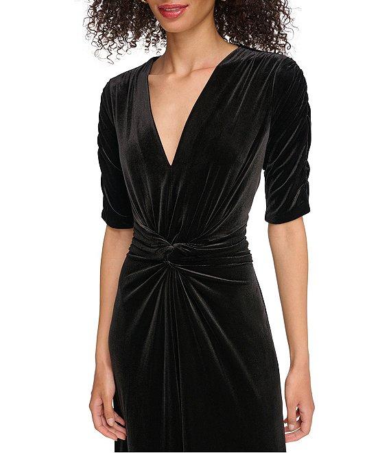 Vince Camuto Short Sleeve V-Neck Velvet Twist Wide Leg Jumpsuit Product Image