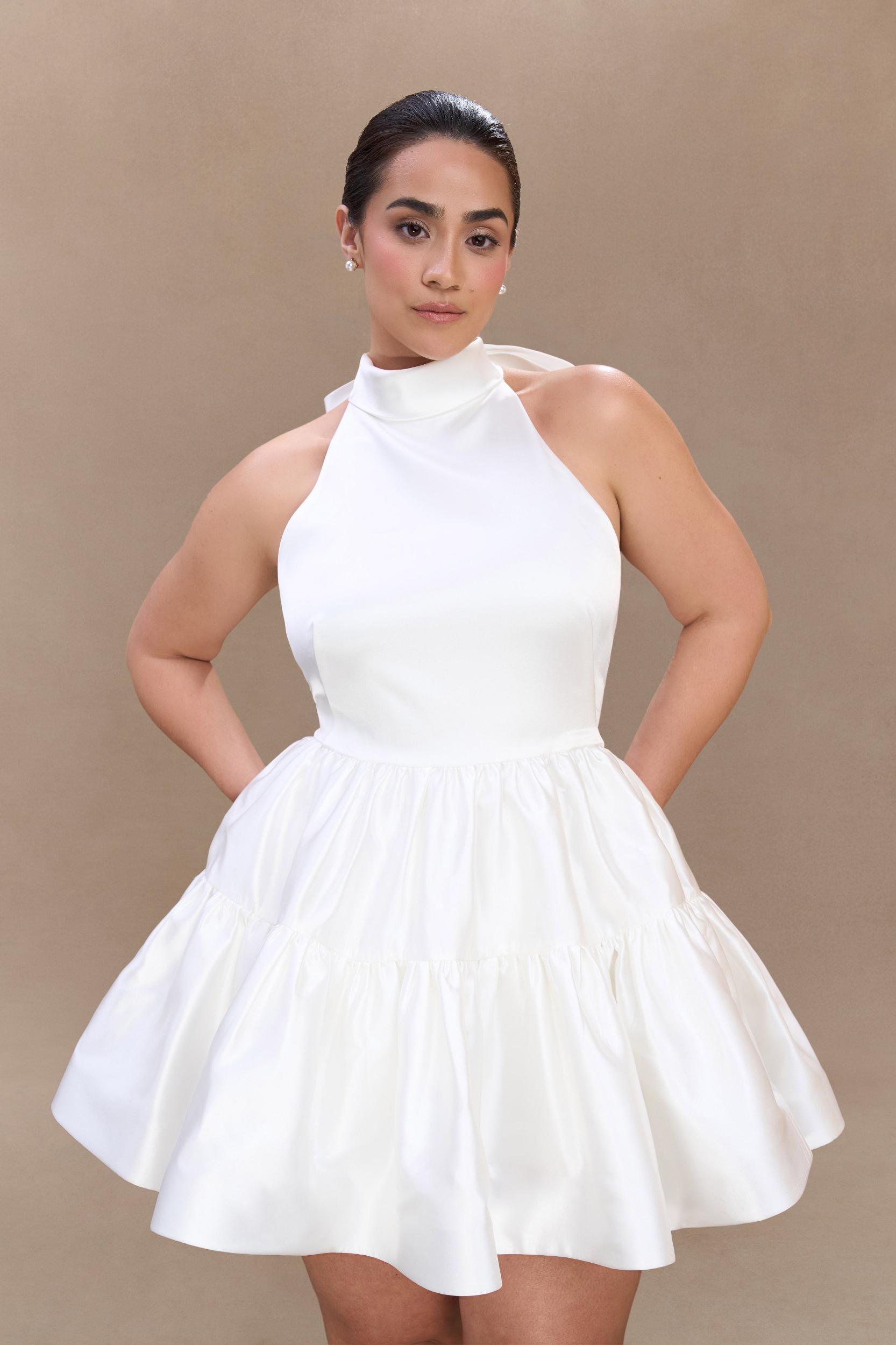 Dorota Satin Halter Mini Dress - White Product Image