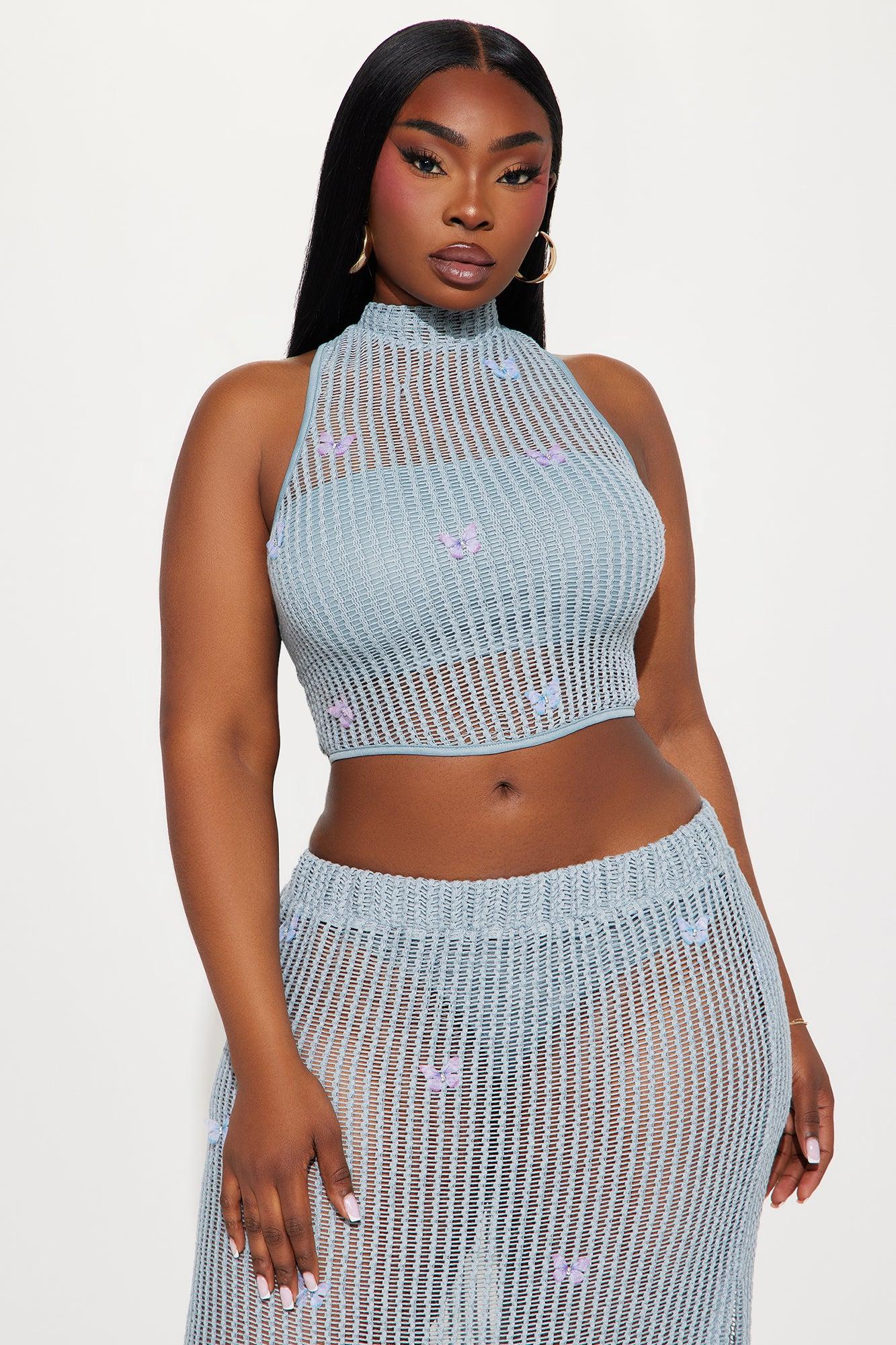 Butterfly Paradise Crochet Skirt Set - Light Blue Product Image
