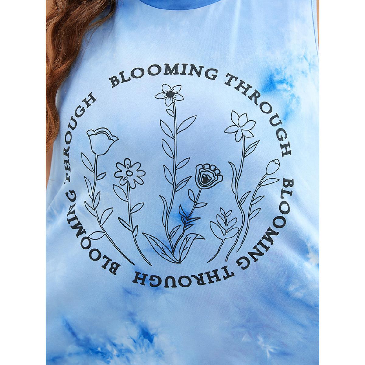 Plus Size Floral & letter Print Asymmetrical Hem Tie Dye Tank Top Women LightBlue Casual Printed Dailywear Tank Tops Camis BloomChic 18-20/2X Product Image