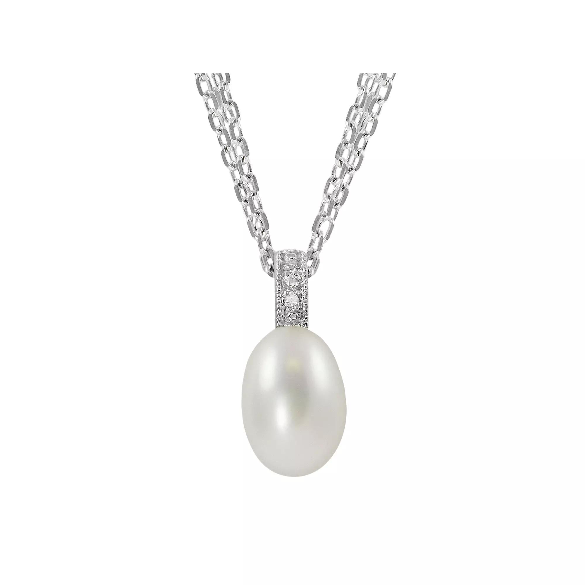 PearLustre by Imperial Sterling Silver Freshwater Cultured Pearl and Diamond Accent Pendant, Women's Product Image