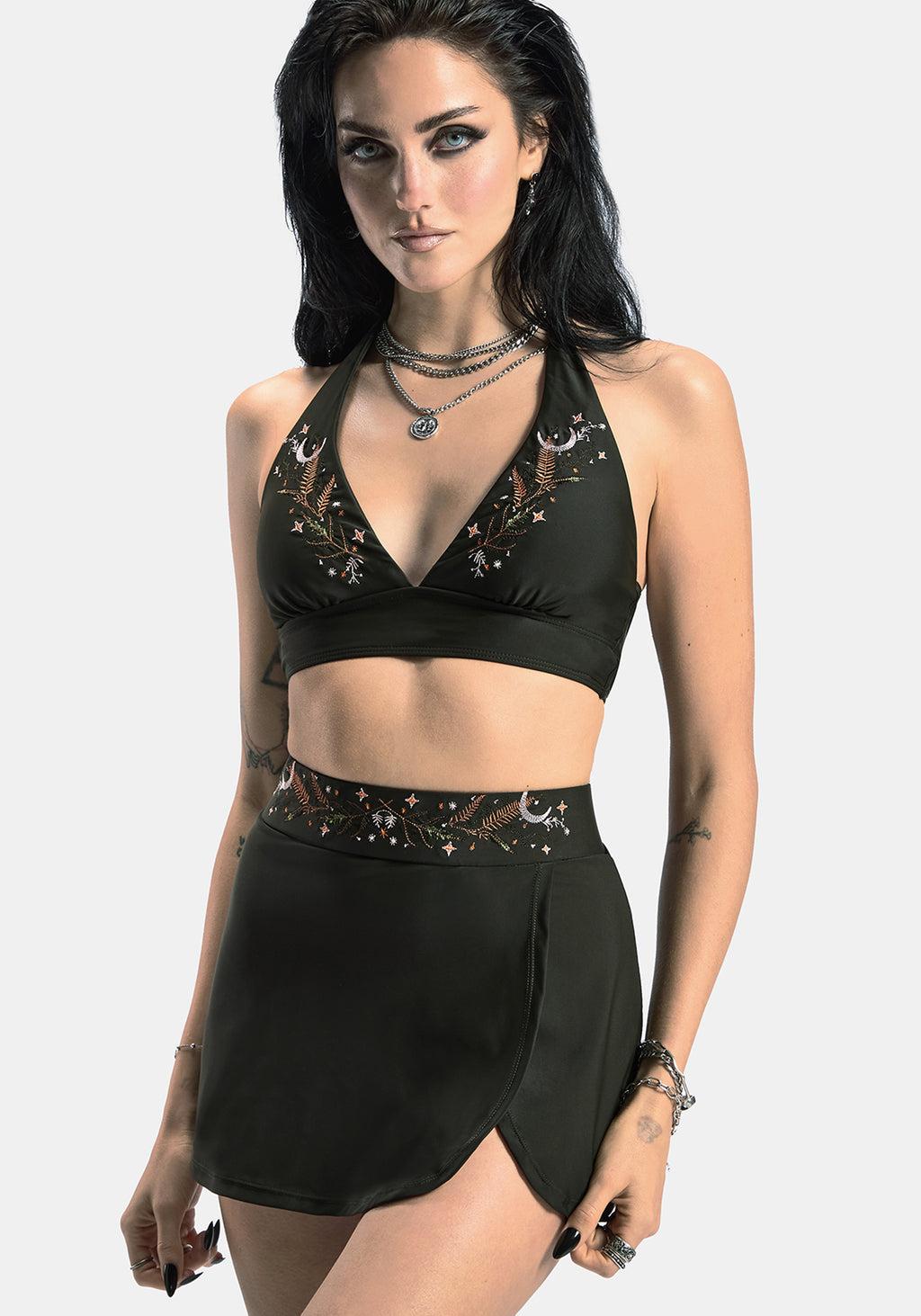 Abellona Embroidered Faux Wrap Swim Skirt Product Image