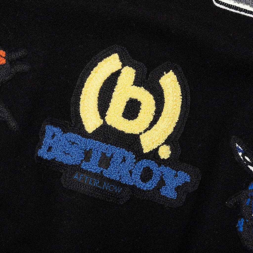 Wool and Leather Hooded Varsity Jacket - Black Male Product Image