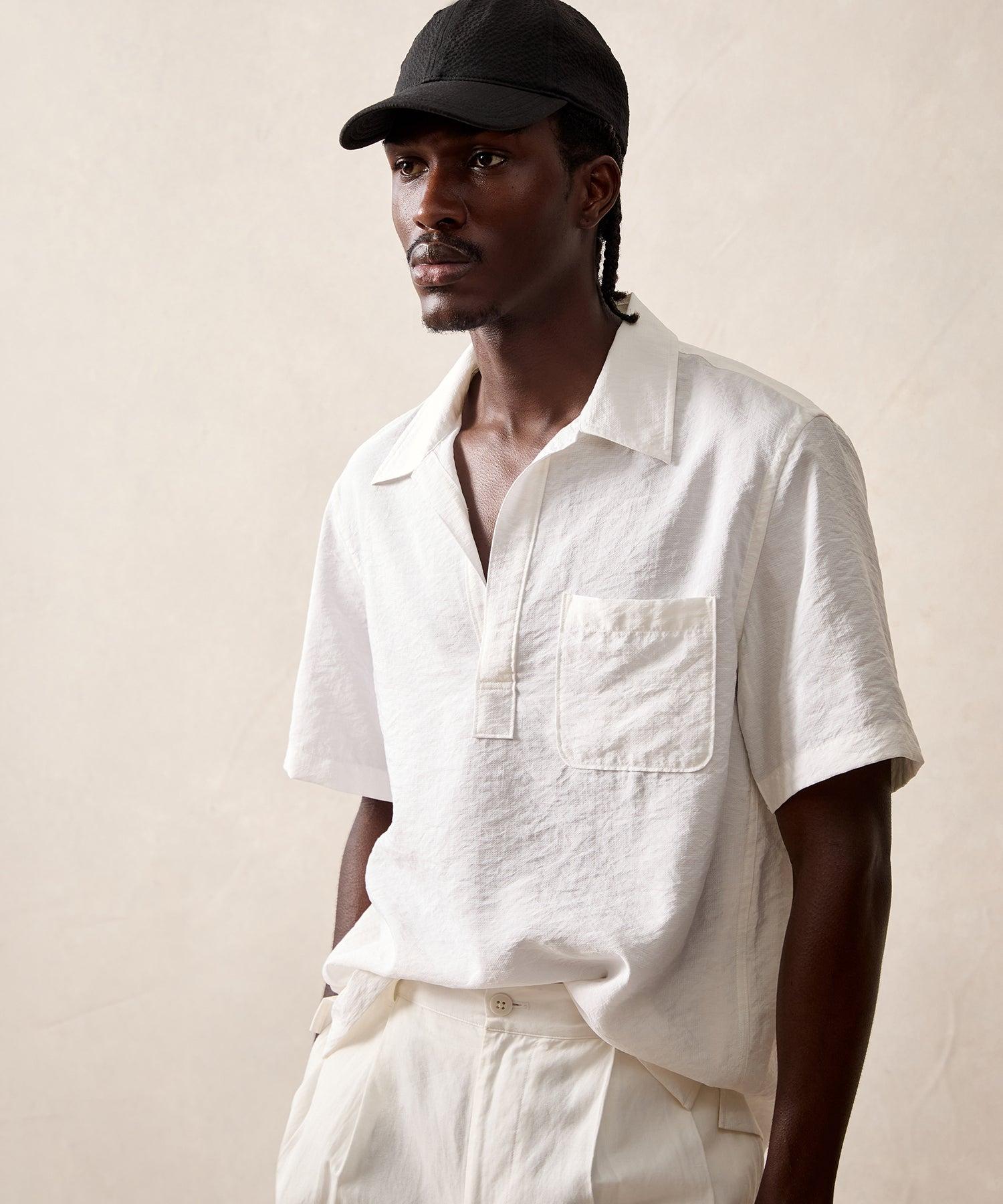 Italian Silk Popover Leisure Shirt in White Product Image