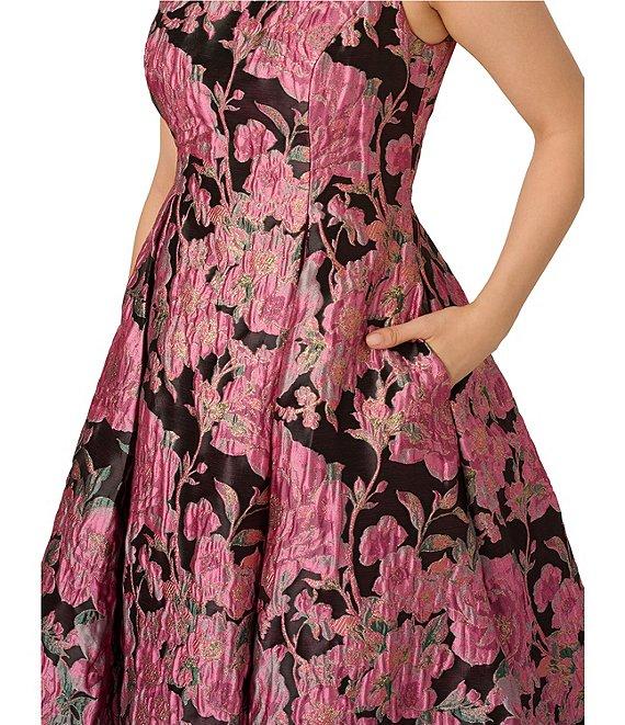 Adrianna Papell Jacquard Floral Print Boat Neck Sleeveless Midi Dress Product Image