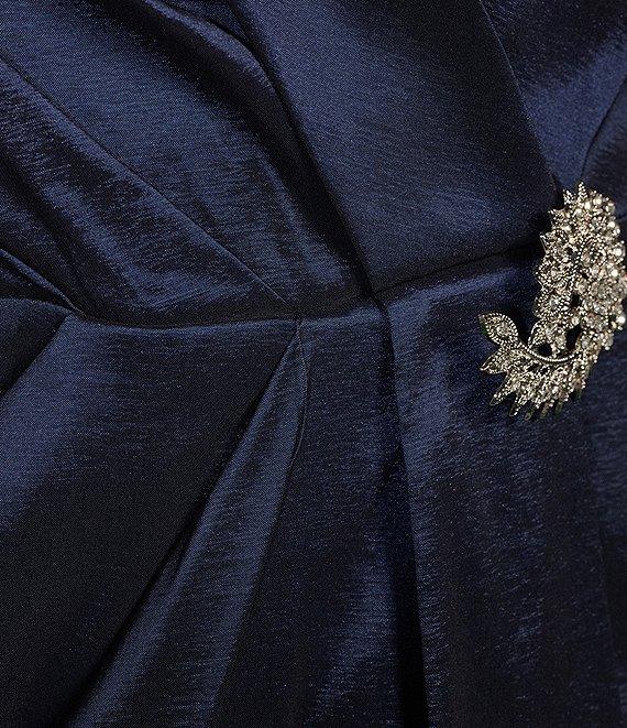 Marina Plus Size Stretch Taffeta Surplice V-Neck 3/4 Sleeve Faux Wrap Dress Product Image