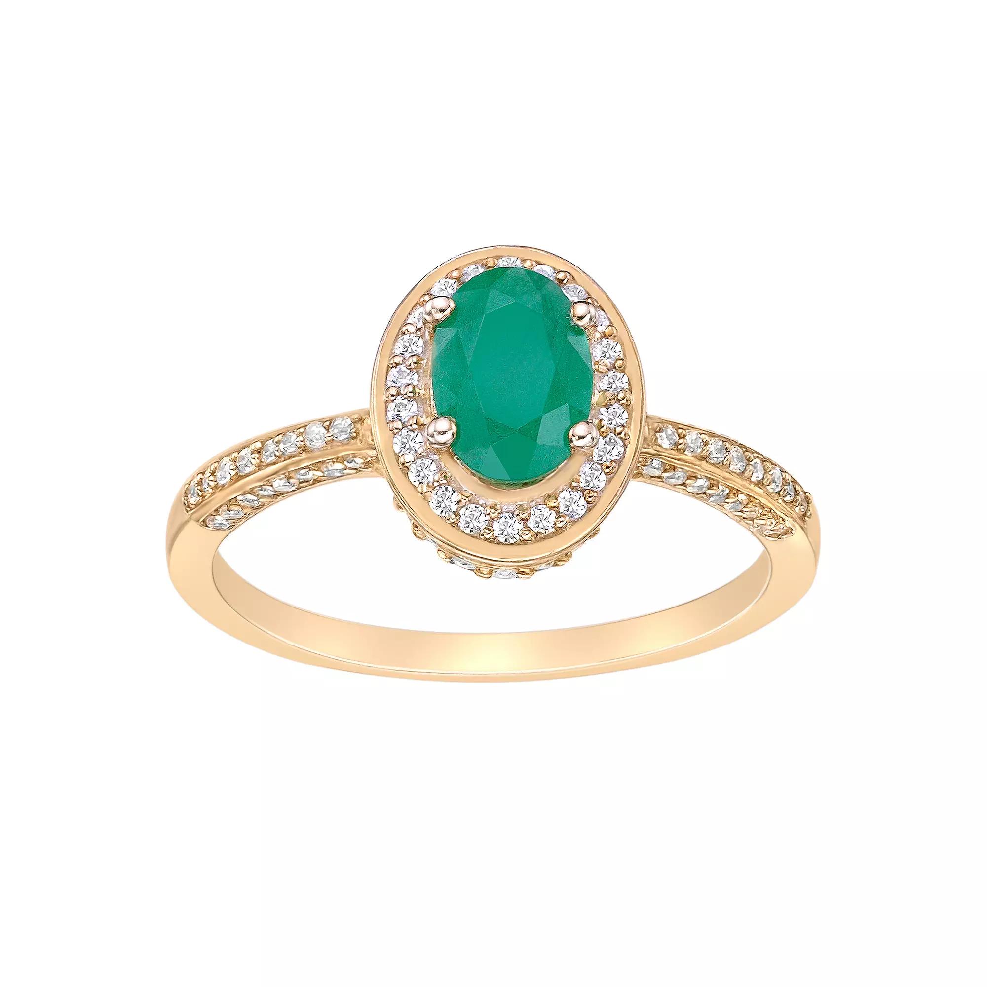 Gemminded 10k Gold Emerald & 1/3 Carat T.W. Diamond Halo Ring, Women's, Size: 9 Product Image
