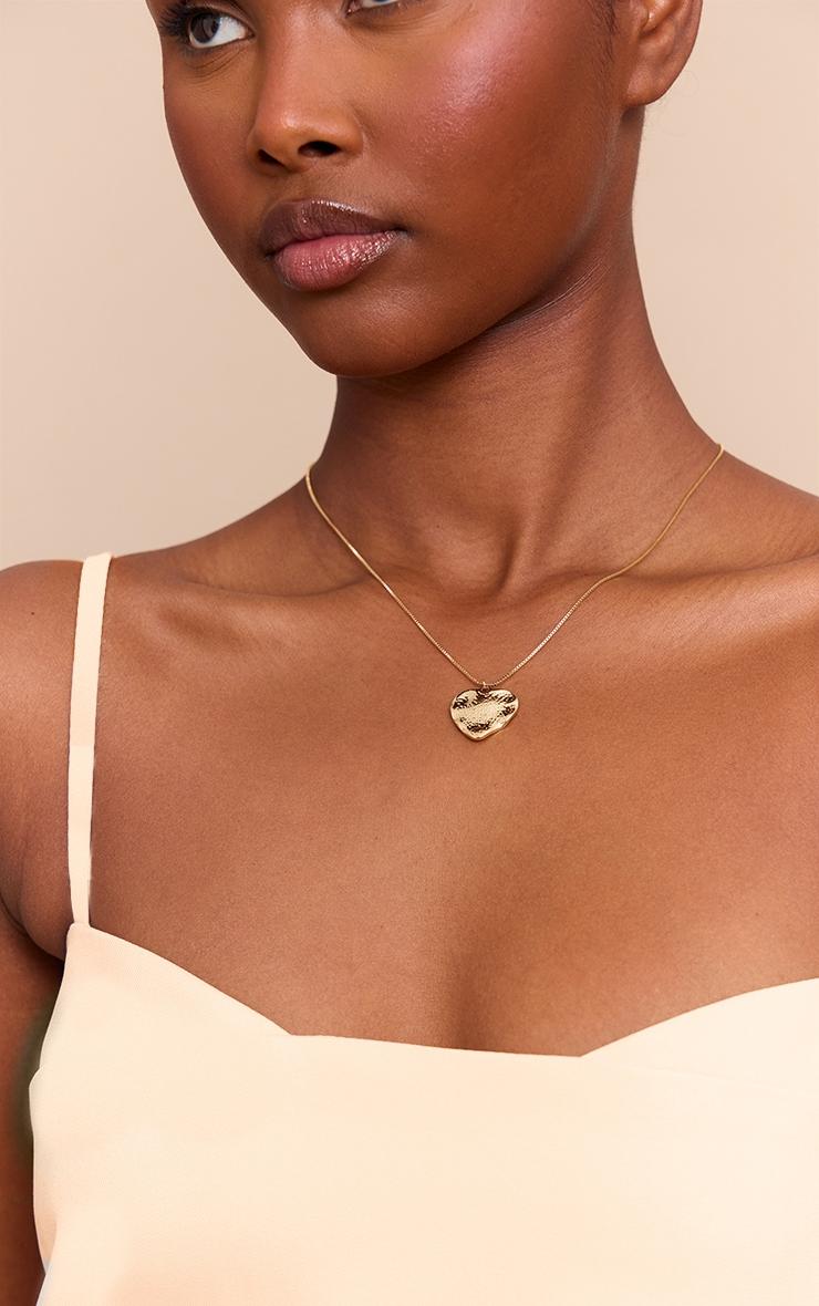 Gold Plated Textured Heart Locket Necklace Product Image