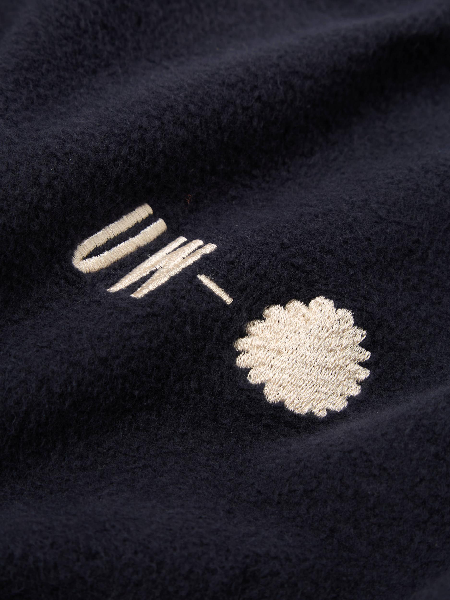 Universal Works Crew Sweat in Navy 'Hotel Deluxe' Embroidered Brush Back Product Image