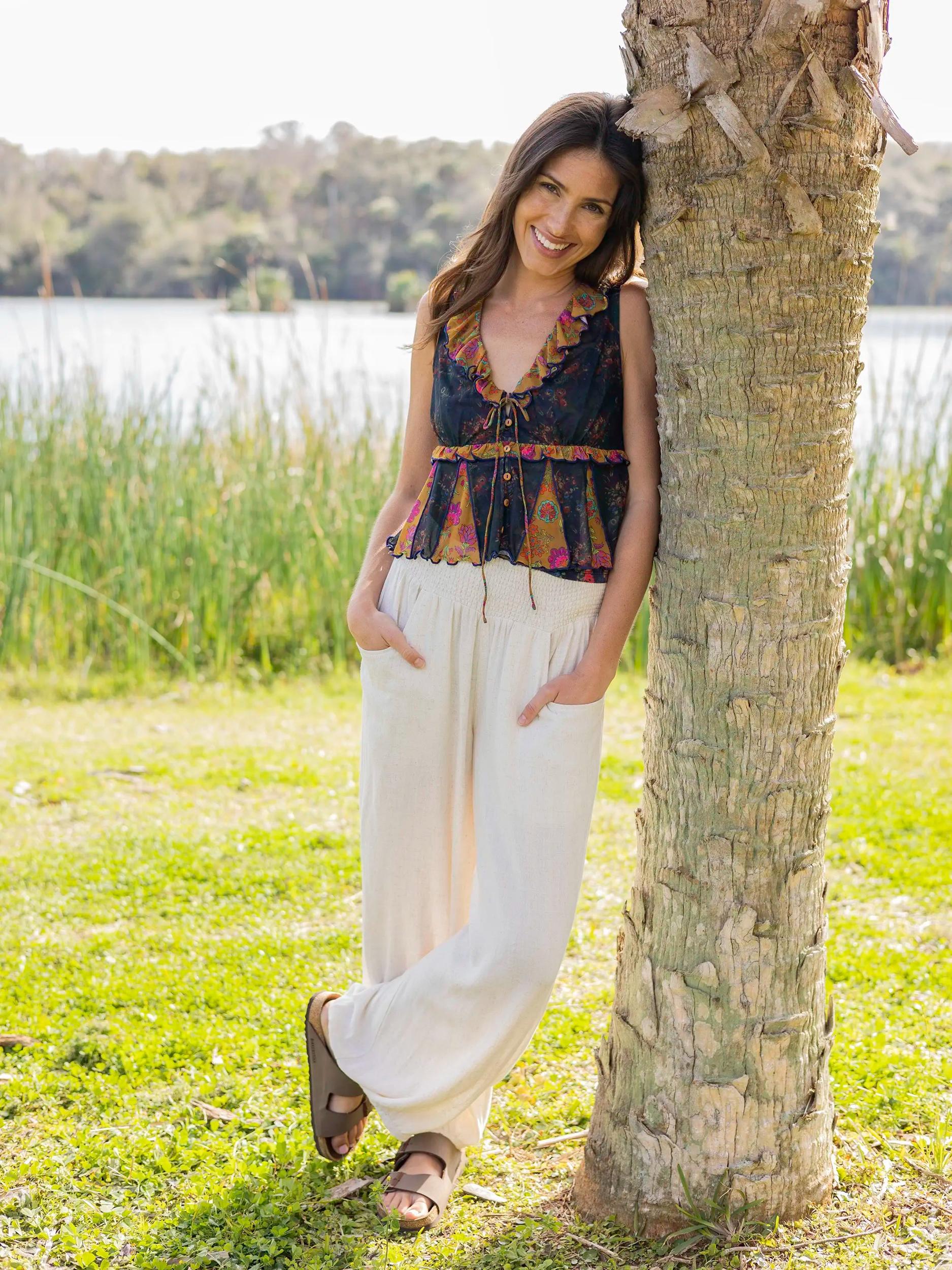 Sierra Sleeveless Mesh Top - Navy Mustard Floral Product Image