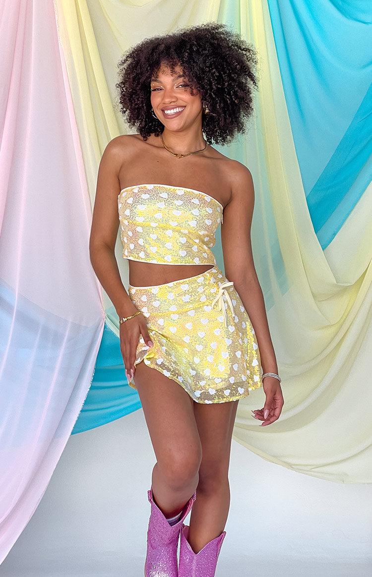 Mary Yellow Sequin Strapless Corset Top Product Image