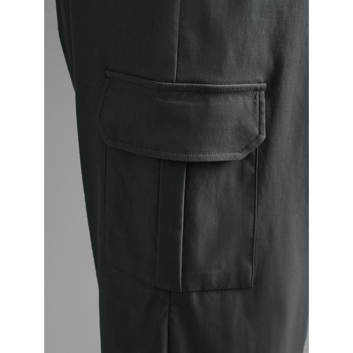 Plus Size Solid Elastic Waist Patched Pocket Pants Women DimGray Casual Loose Mid Rise Everyday Pants BloomChic 26/4X Product Image