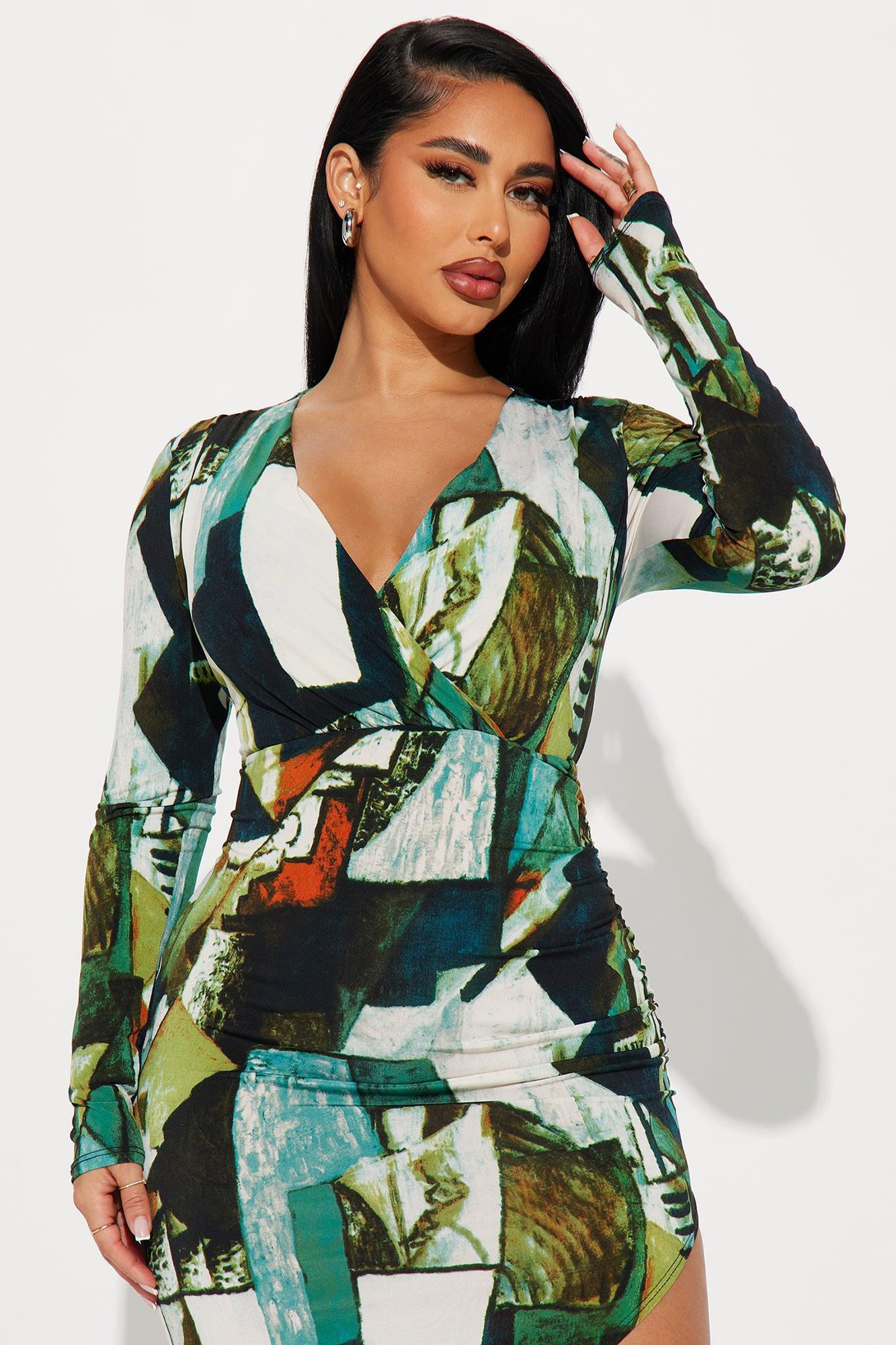 Jacqueline Abstract Midi Dress - Green/combo Product Image