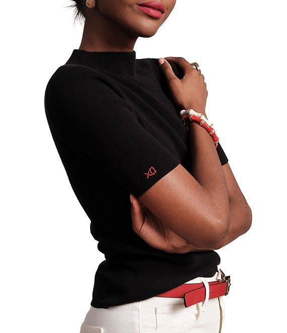 FRANCES VALENTINE Marie Knit Mock Neck 3/4 Sleeve Sweater Top Product Image