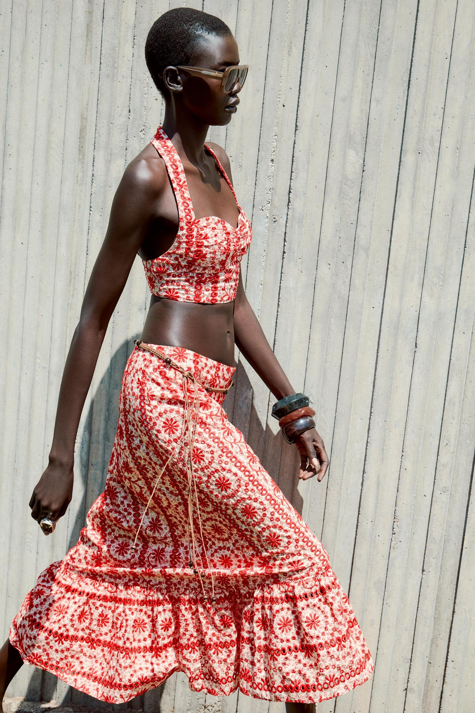 EMBROIDERED EYELET MIDI SKIRT Product Image