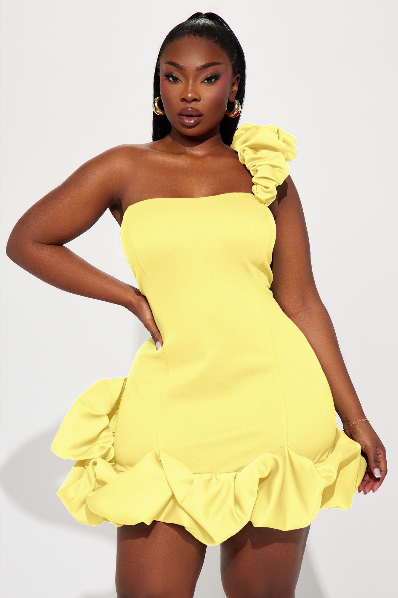 Wilma Ruffle Mini Dress - Butter Yellow Product Image