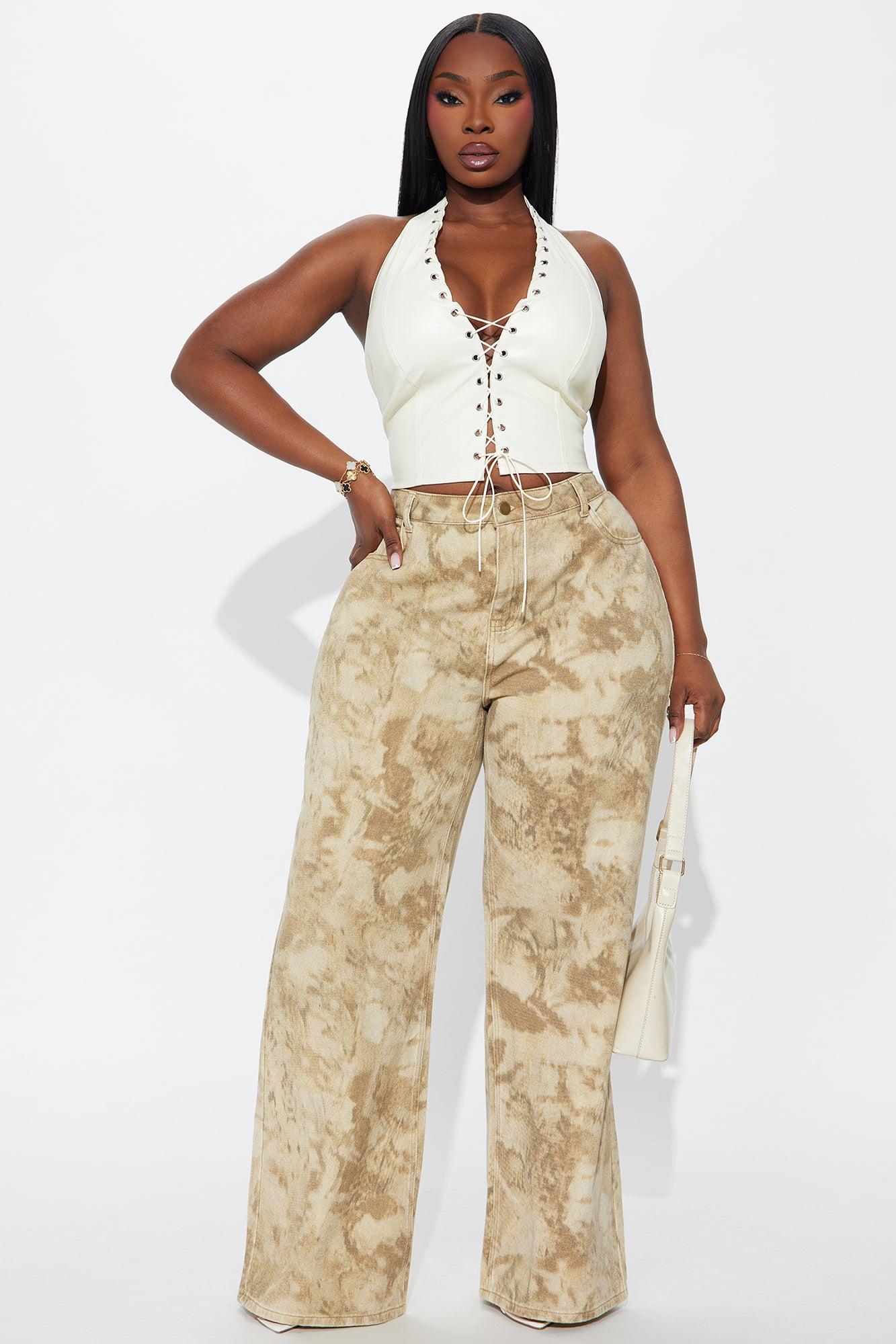 Kaline Wide Leg Washed Pant - Khaki/combo Female Product Image