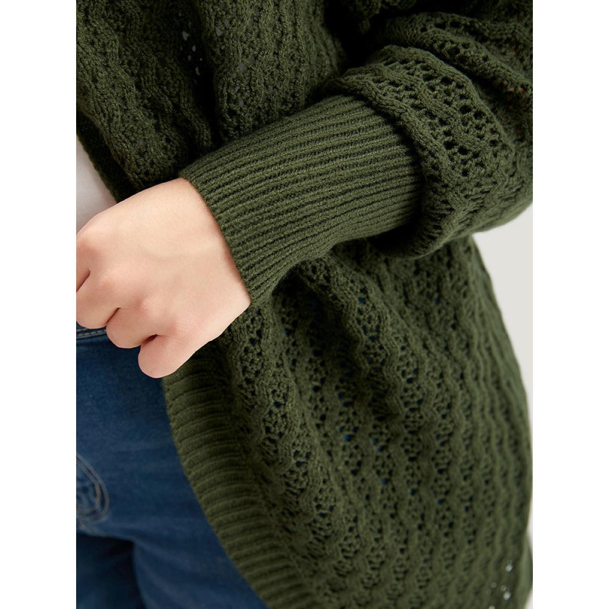 Plus Size Solid Batwing Sleeve Curved Hem Cardigan ArmyGreen Women Casual Loose Long Sleeve Everyday Cardigans BloomChic 28/5X Product Image