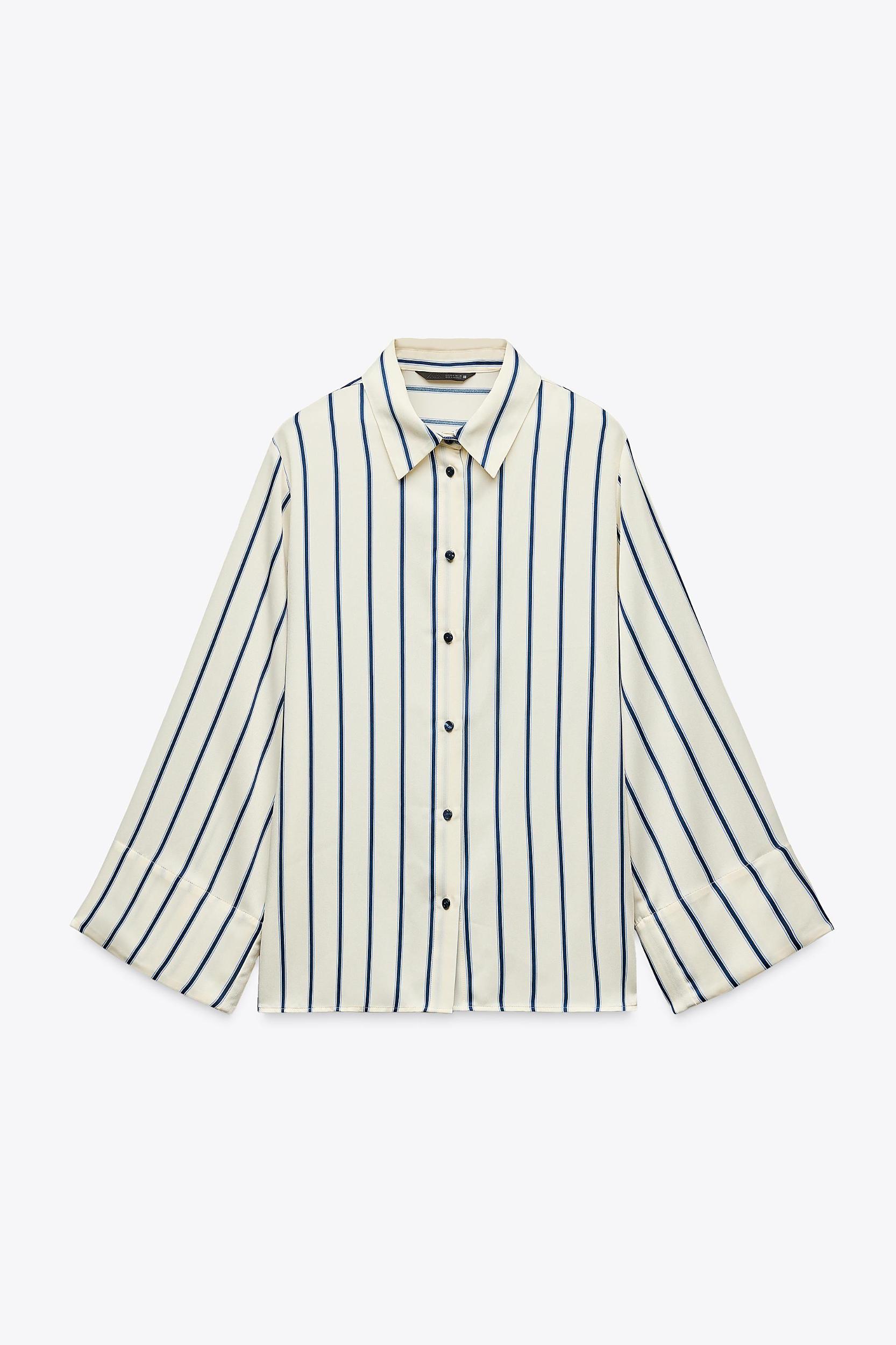 WIDE SLEEVE STRIPED BLOUSE Product Image