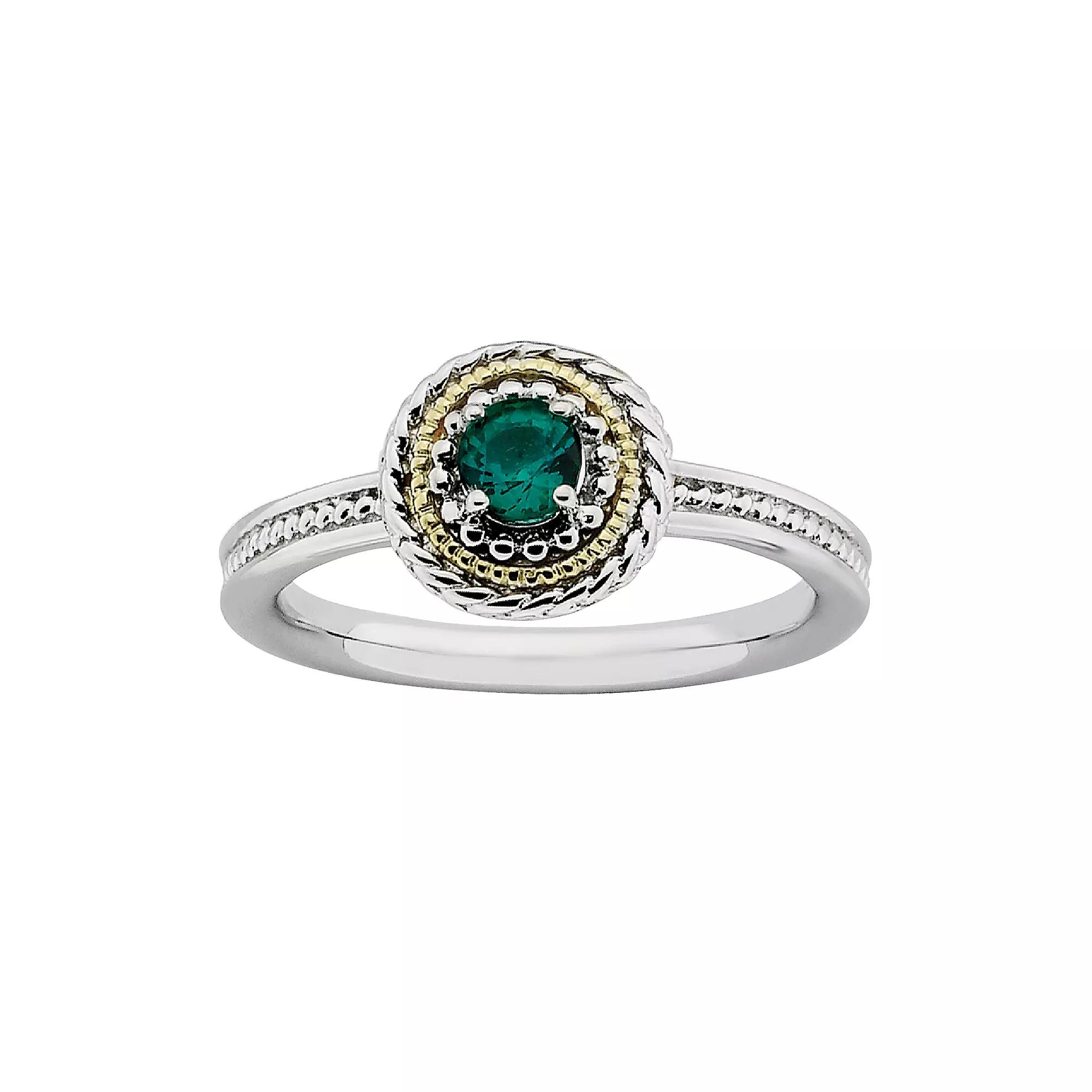 Stacks & Stones 14k Gold & Sterling Silver Lab-Created Emerald Textured Stack Ring, Women's,  Product Image