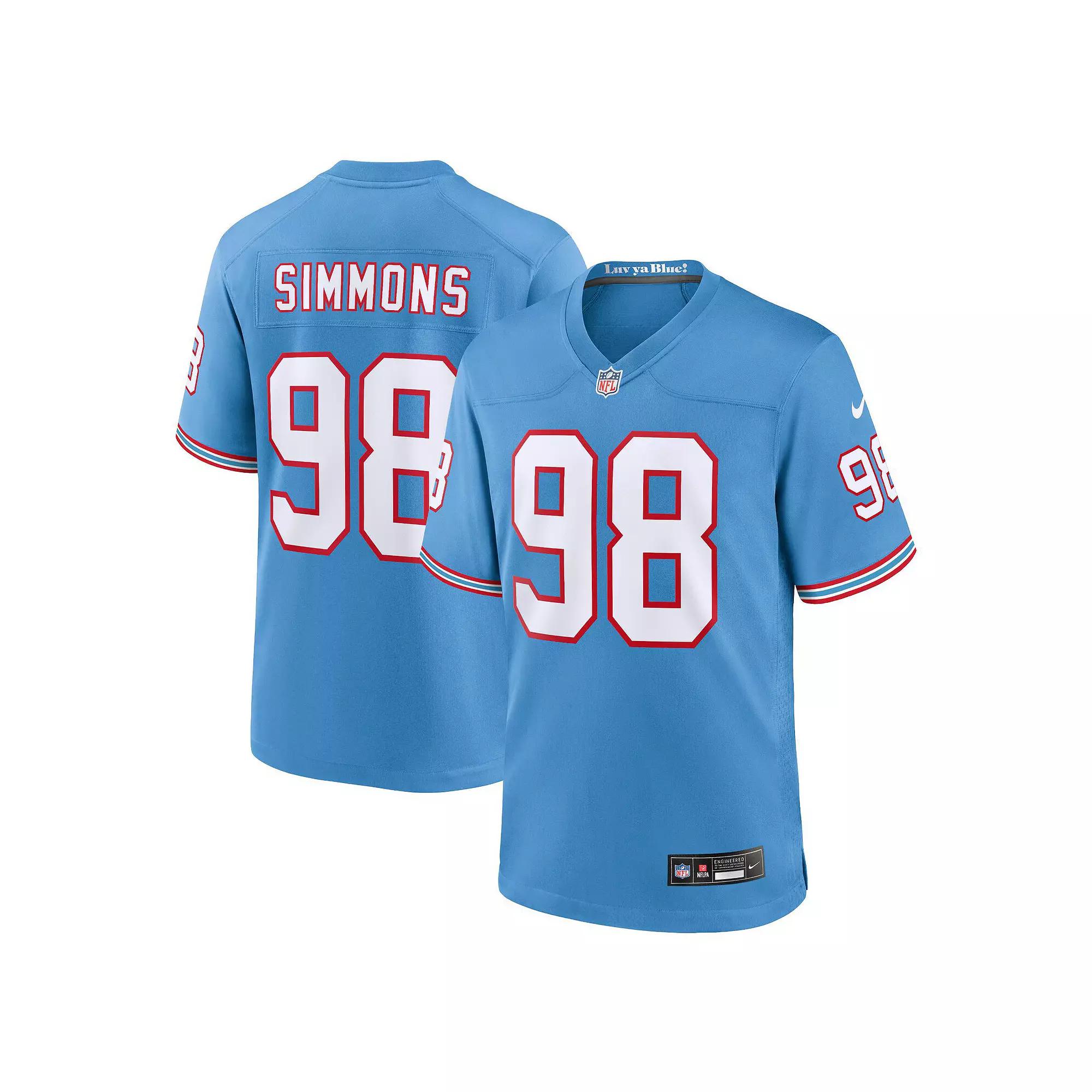 Men's Nike Jeffery Simmons Light Blue Tennessee Titans Oilers Throwback Alternate Game Player Jersey,  Product Image