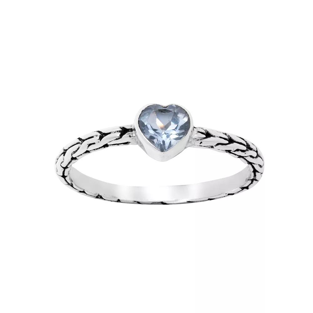 Main and Sterling Oxidized Sterling Silver Blue Topaz Heart Ring, Women's, Size: 8 Product Image