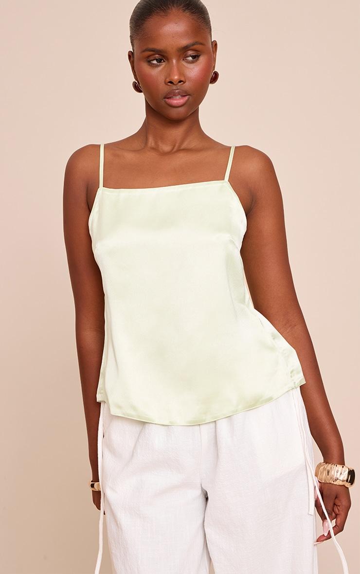 Lime Satin Open Tie Back Top Product Image