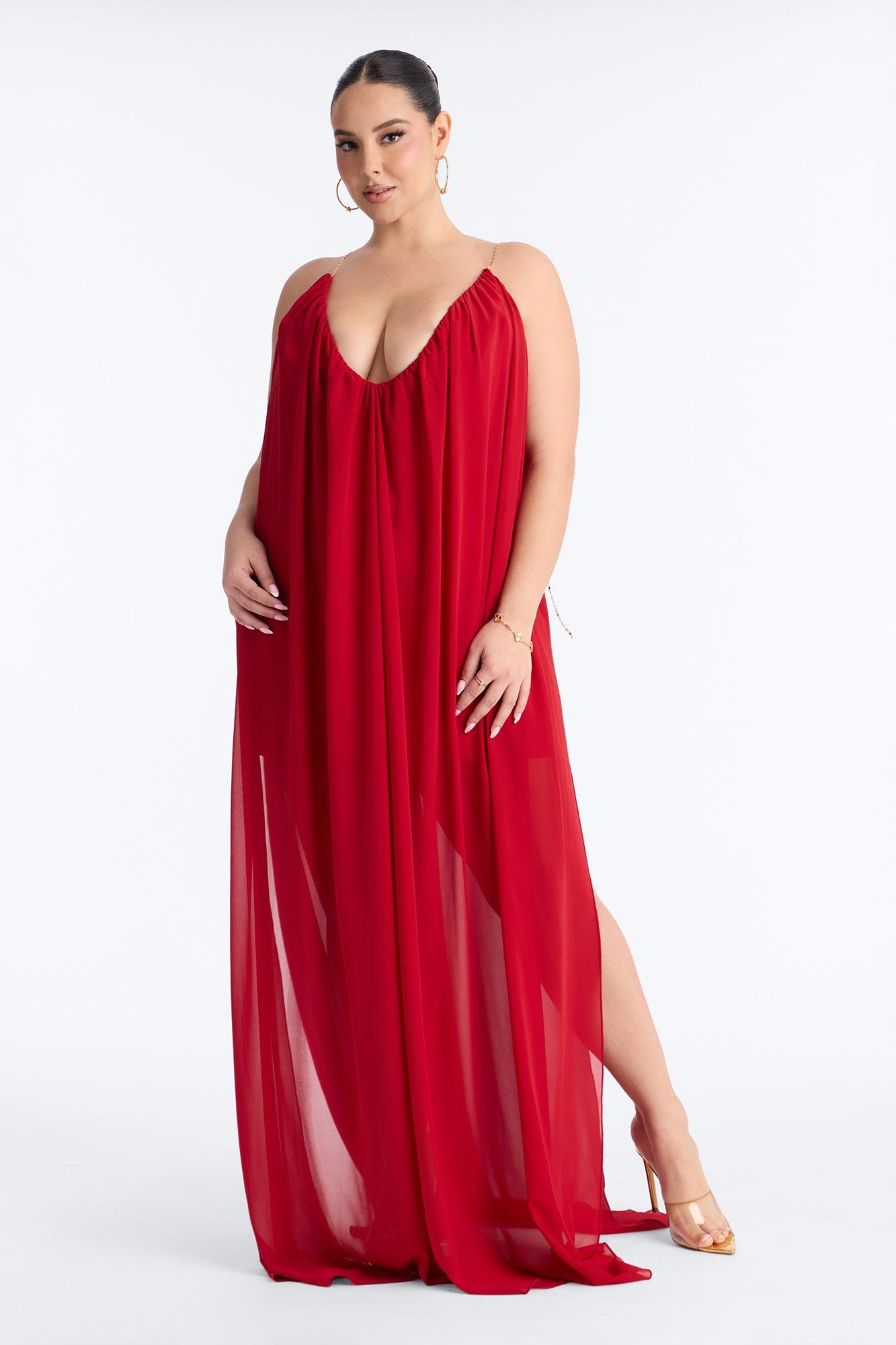All For Me Flowy Chiffon Maxi Dress - Brick Red Female Product Image