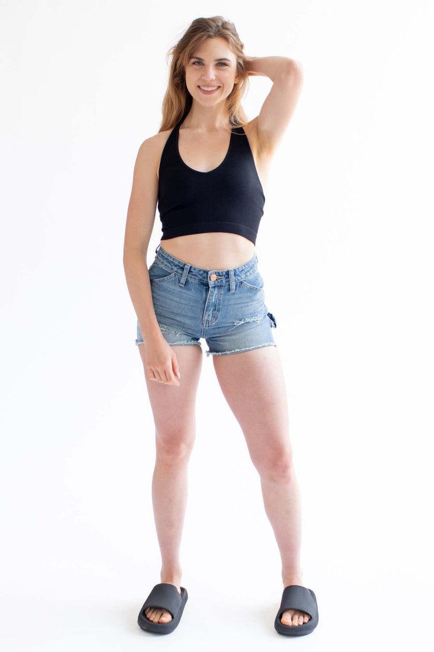 Black Seamless Deep V Halter Neck Product Image