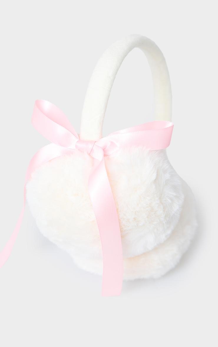 Cream Faux Fur Bow Detail Ear Muffs Product Image