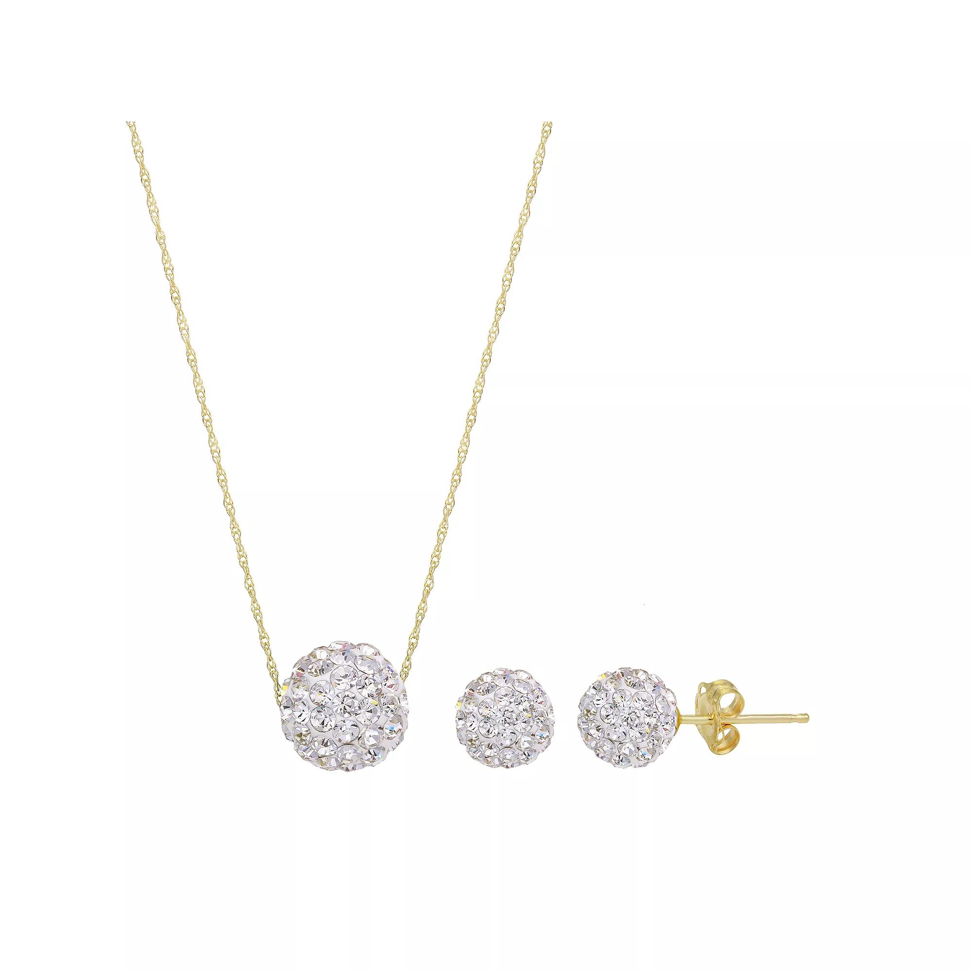 14k Gold Crystal Fireball Necklace & Stud Earring Set, Women's, Size: 18", White Product Image