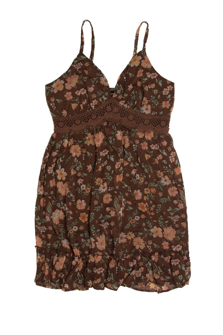 Brown Crochet Waistband Mini Dress Product Image