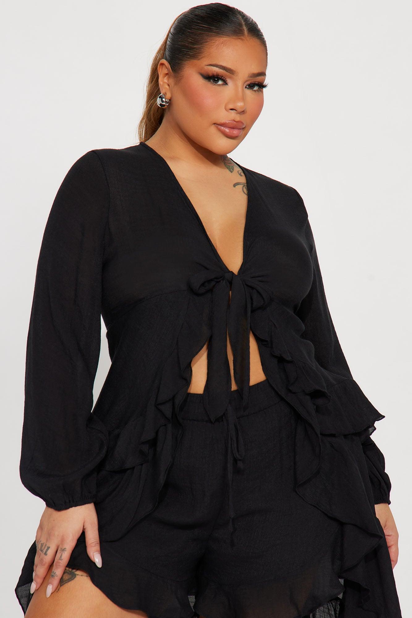 Beach Livin' Ruffle Short Set - Black Product Image