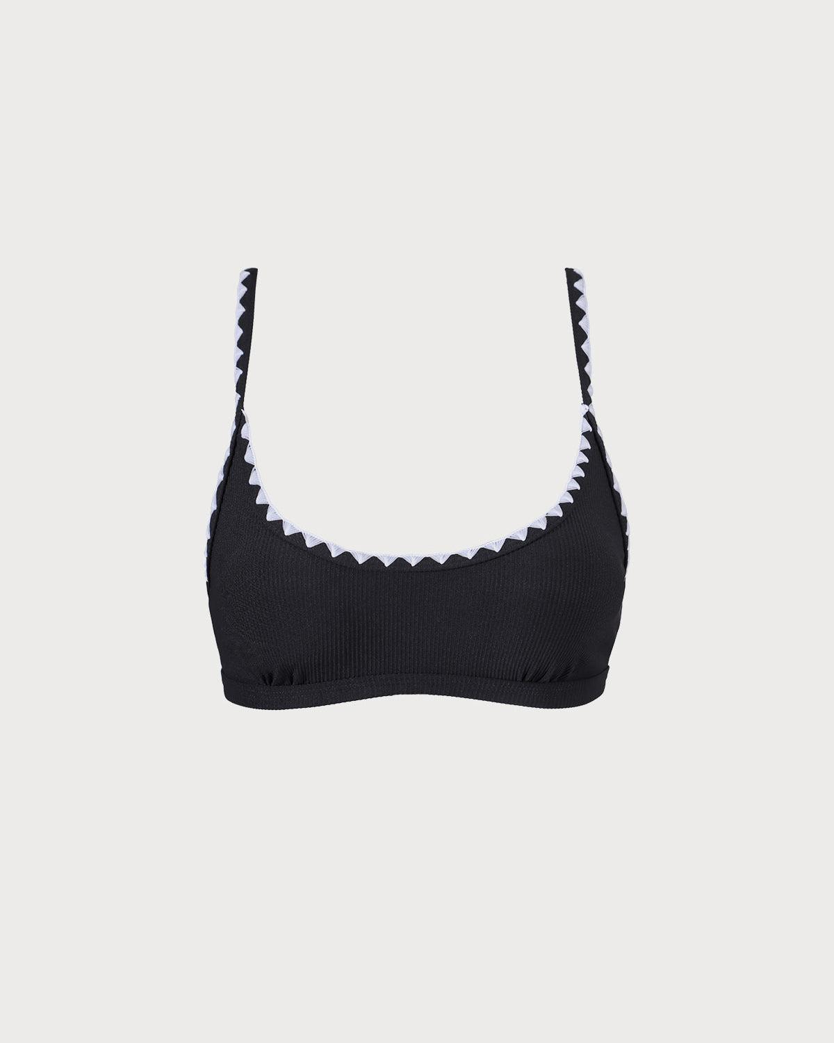 The Black Contrast Ribbed Bikini Top Product Image