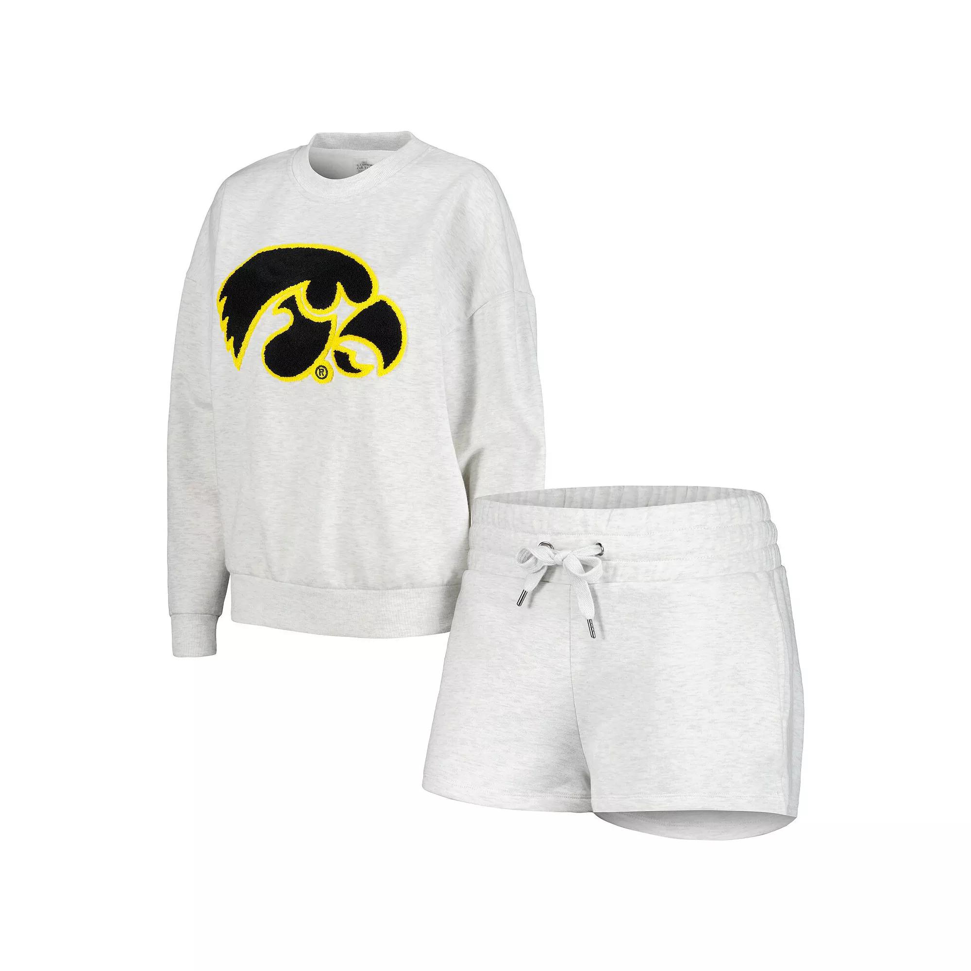 Women's Gameday Couture Ash Iowa Hawkeyes Team Effort Pullover Sweatshirt & Shorts Sleep Set, Size: 2XL, Black Product Image
