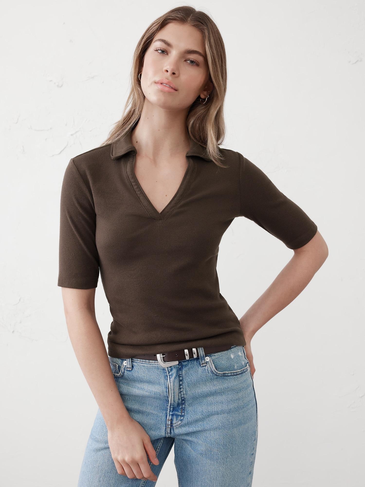 Ribbed Elbow-Sleeve Polo Product Image