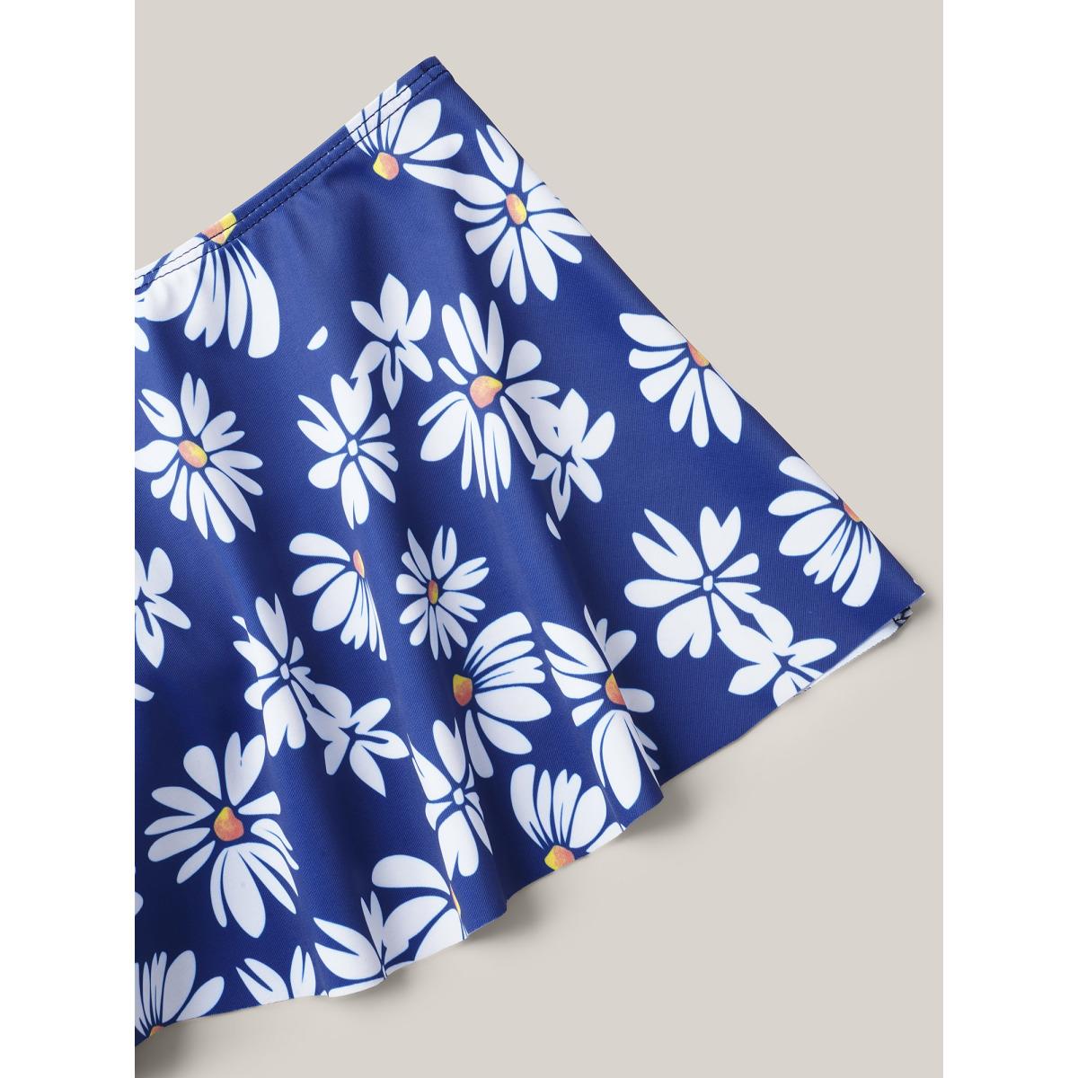 Plus Size Floral Print Cold-Shoulder Swim Dress Women's Swimwear Aegean Beach Bodycon One-shoulder neck High stretch Curve Swim Dresses BloomChic 18-20/2X Product Image