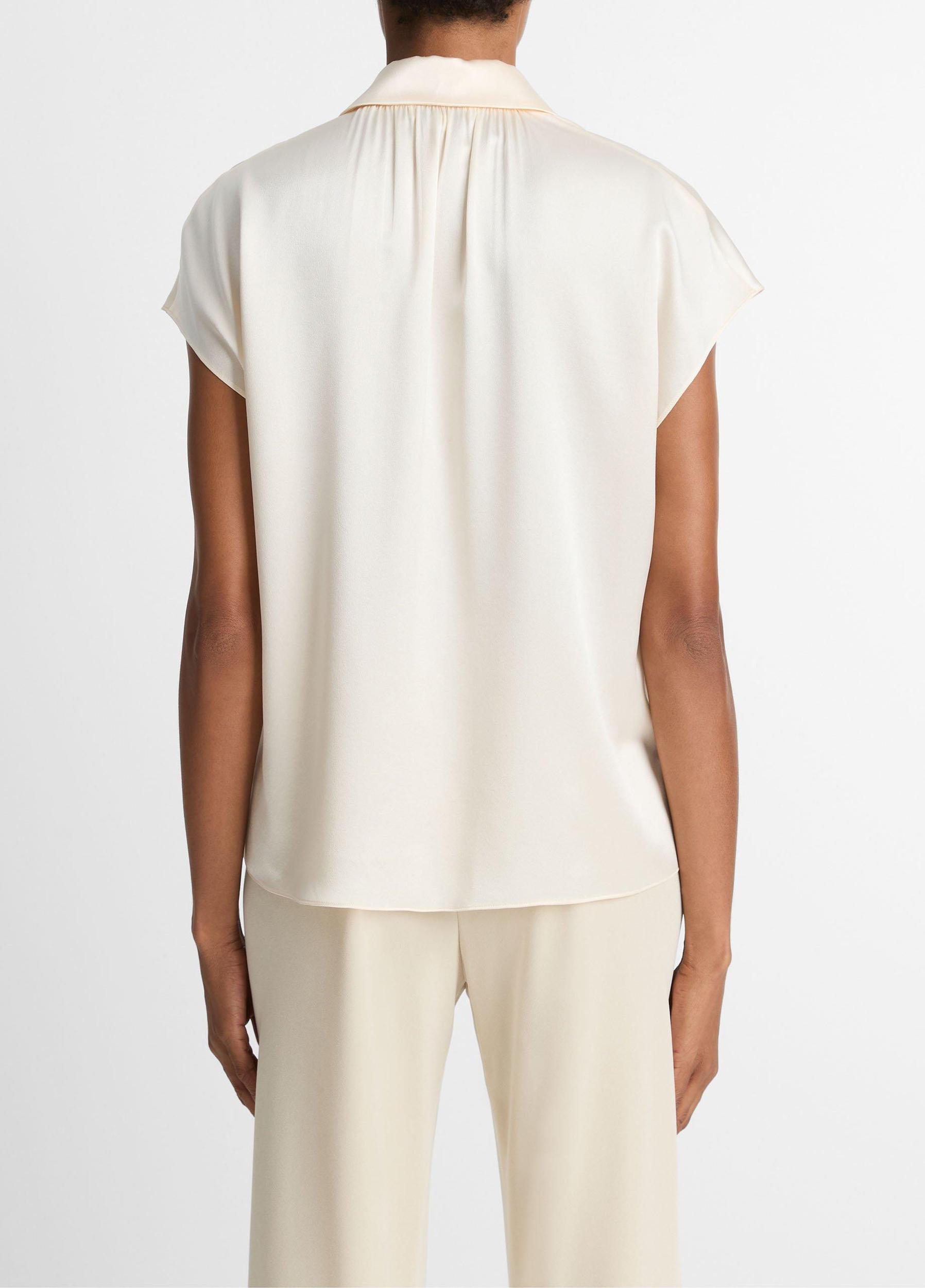 Silk Cap-Sleeve Ruched-Back Blouse Product Image