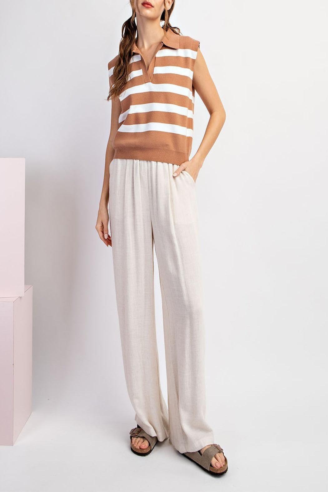 Striped Collared Sweater Top Product Image