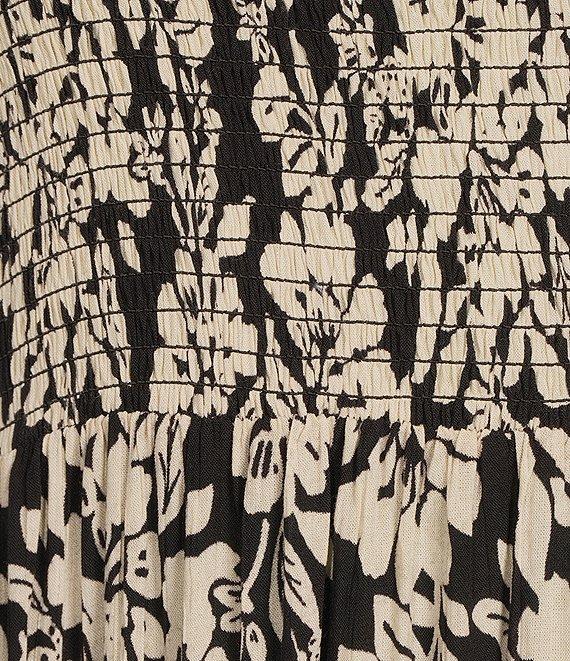 Angie Floral Print Smocked Bodice Spaghetti Strap High-Low Maxi Dress Product Image