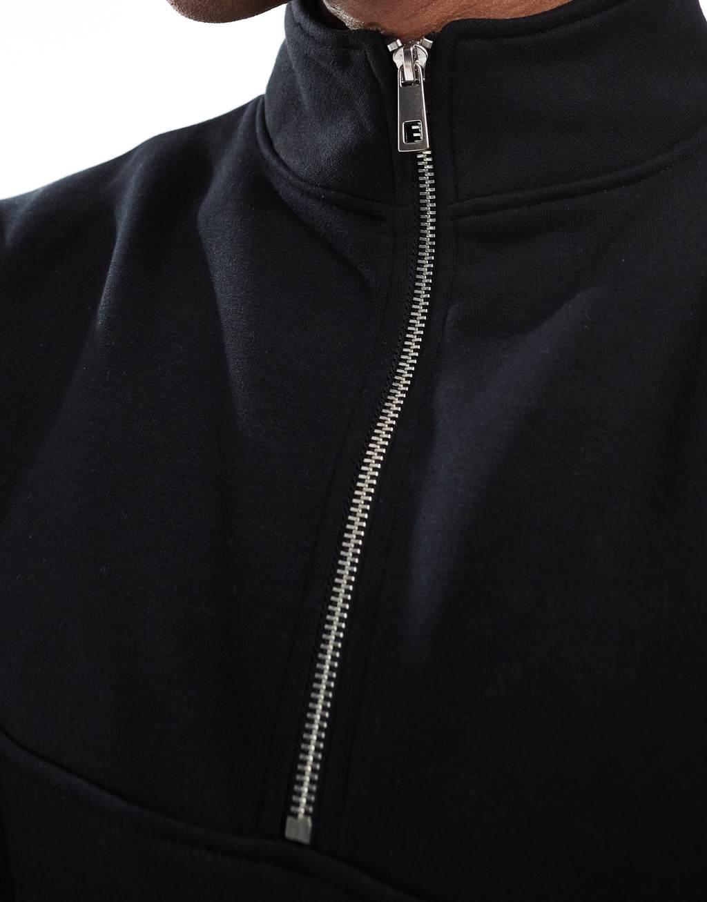 River Island essential half zip sweatshirt in black Product Image