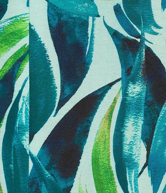 Investments Brushed Tropical Leaves Print 3/4 Ruched Sleeve Open Lapel Front Jacket Product Image