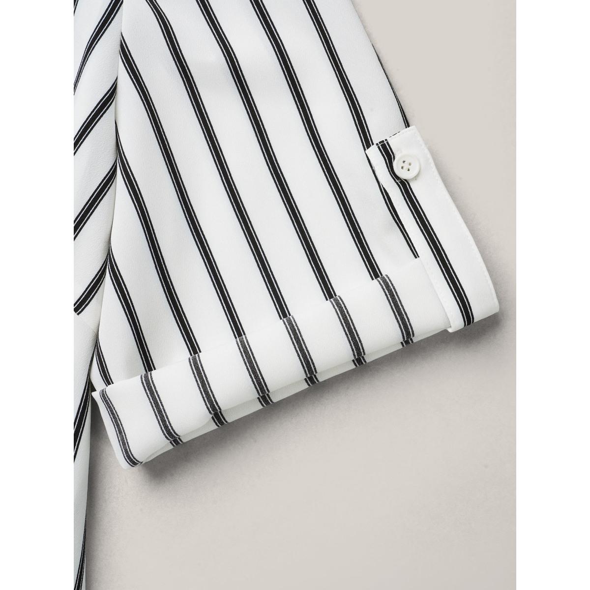 Plus Size WhiteSmoke Notched Collar Striped Tab Sleeve Shirt Women Office Elbow-length sleeve Notched collar Office Blouses BloomChic 28/5X Product Image