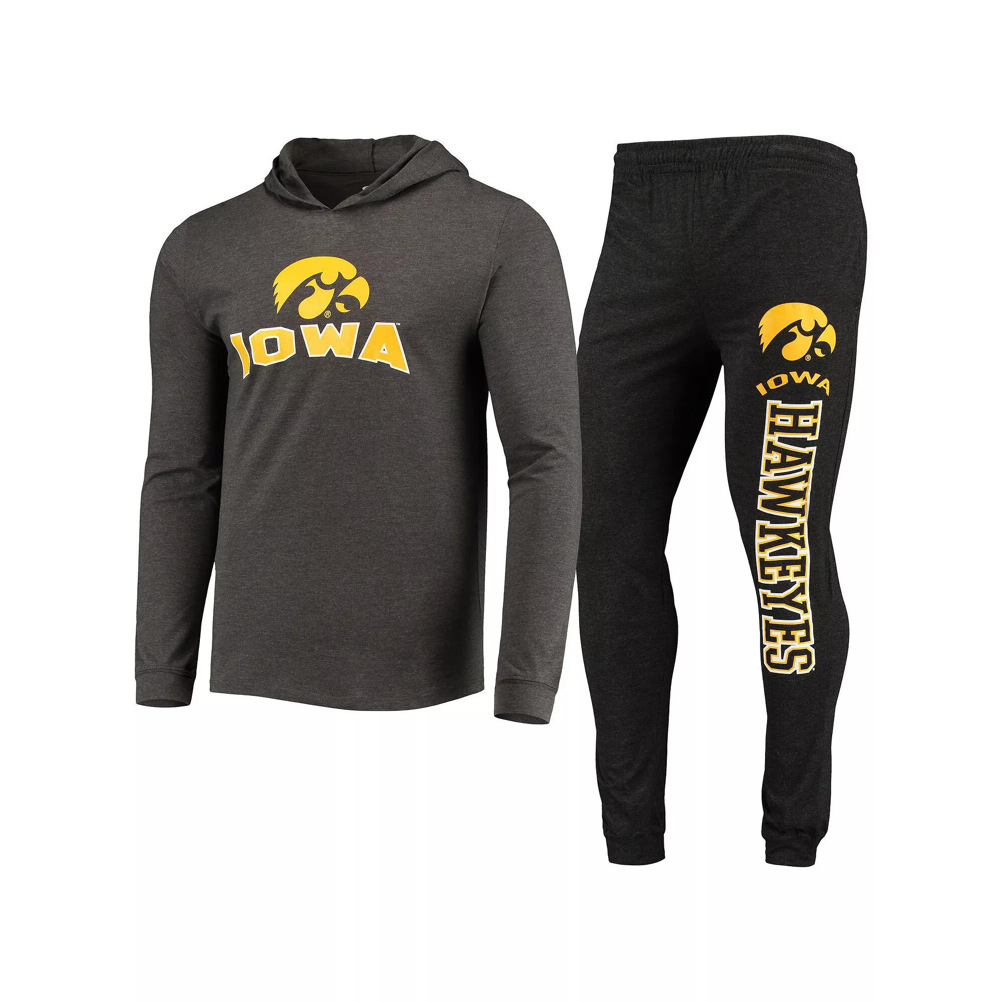 Men's Concepts Sport Black/Heather Charcoal Iowa Hawkeyes Meter Long Sleeve Hoodie T-Shirt & Jogger Pajama Set,  Product Image